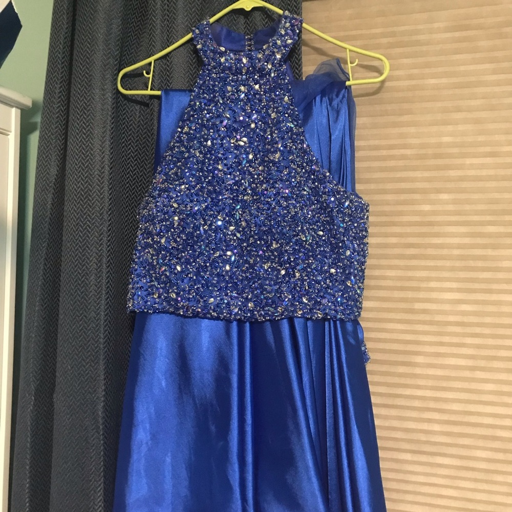 two piece royal blue prom dress